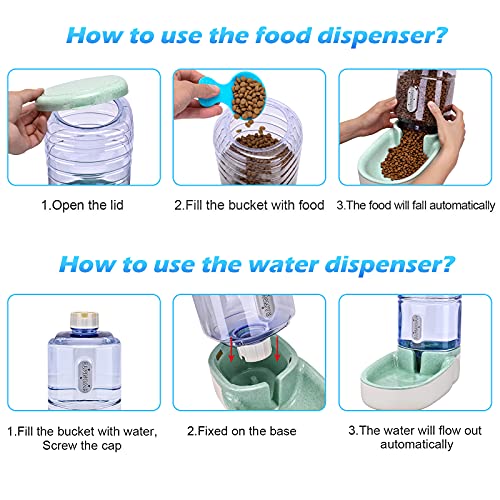 Automatic Dog Cat Feeder and Water Dispenser Gravity Food Feeder and Waterer Set with Pet Food Bowl for Small Medium Dog Puppy Kitten