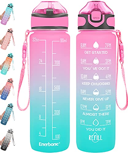 32 oz Drinking Water Bottle with Times to Drink and Straw