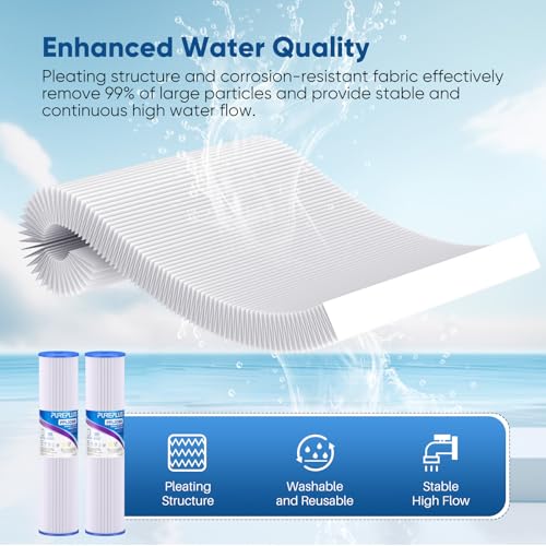 50 Micron 20" x 4.5" Whole House Pleated Sediment Filter for Well Water (2 Count)