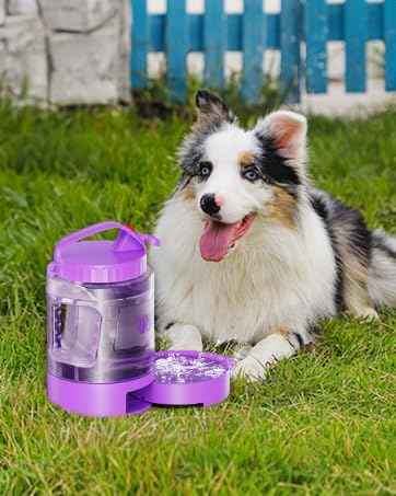 77oz Large Dog Water Bottle - Portable Travel Dog Water Dispenser & Bowl - Leak-Proof Pet Water Jug for Hiking, Camping, Walking & Car Trips, Purple