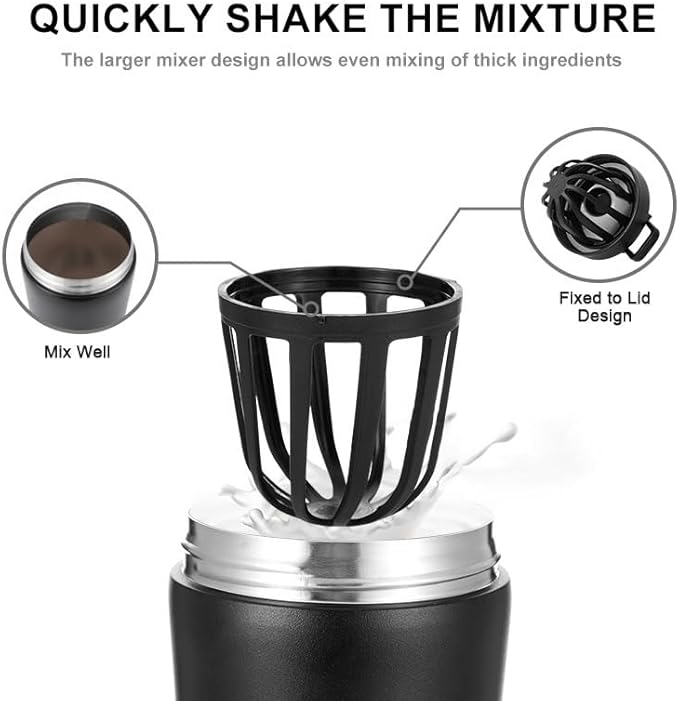 Protein Shaker Bottle Insulated Stainless Steel 20oz + 4oz Storage, Leak-Proof Noise-Free BPA & Phthalate-Free Design for Gym Fitness Travel