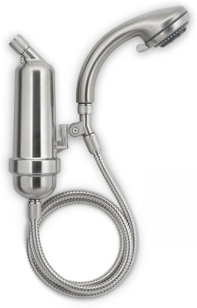 WaterChef Premium Shower Filter System SF-7C-ECO – 1.8 GPM Water-Saving (Brushed Nickel) – Deluxe Adjustable Wand, Advanced Filtration, NSF/ANSI Certified, 10,000 Gal.