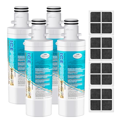 Alkaline LT1000PC Refrigerator Water Filter and Air Filter Replacement for LG LT1000P (4 Count)
