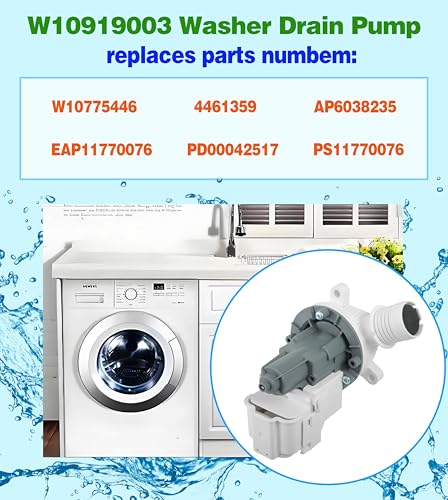 W10919003 W10775446 Washer Drain Pump Compatible With Whirlpool Kenmore Maytag Clothes Washer Washing Machine Water Drain Pump and Motor Replacement Parts for
