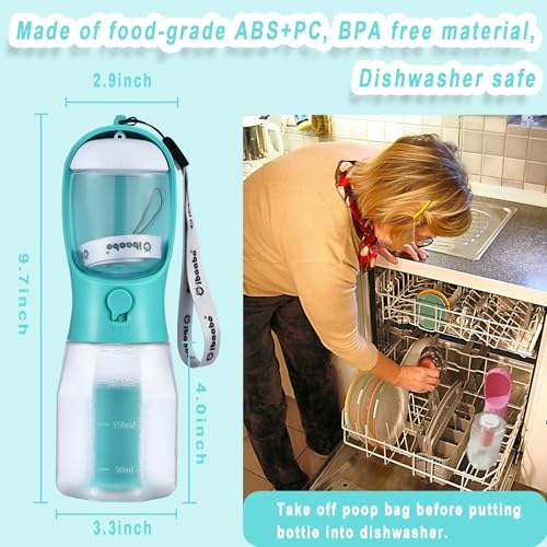 Dog Water Bottle with Food Container & Poop Bag Holder & Filter