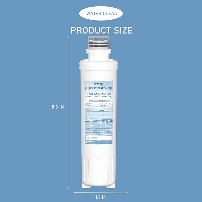 MIWF6200 Twist-in Water Filter Cartridge, Compatible with Midea MRS26D5AST, MF-2008-R2, Sharp SJWF200, SJG2254FS, Thor Kitchen WF200, Zline MIWFT2100, RFM-W-36 Models, 200 Gallon, 3 Pack