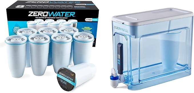 ZeroWater Official Replacement Filter & 32-Cup Ready-Read 5-Stage Water Filter Dispenser Bundle - Improved Tap Water Taste