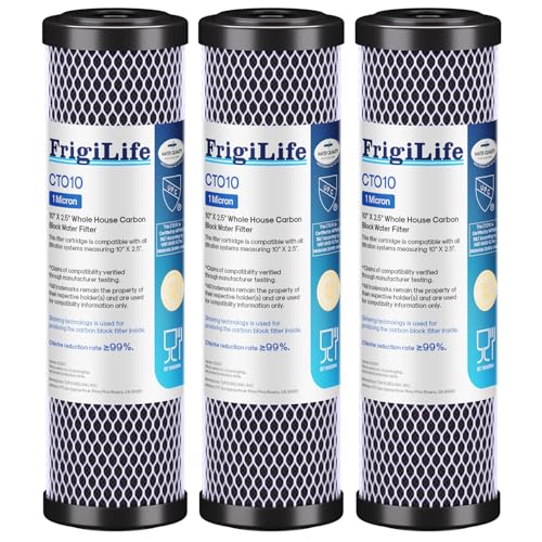 1 Micron 10" x 2.5" Whole House CTO Carbon Sedimen Water Filter Compatible DuPont WFPFC8002 (3 Count)