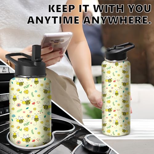40oz Bee Water Bottle with Handle and Flip Straw