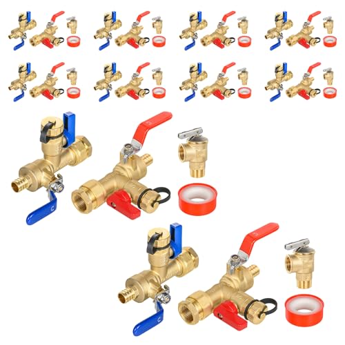 3 4 Inch GUOFIS IPS Tankless Water Heater Valve Kit with Pressure Relief Valve (10 Count)