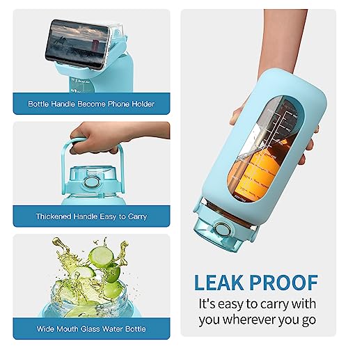 64 oz Glass Water Bottle with 2