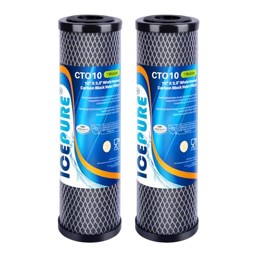 1 Micron 2.5" x 10" Whole House CTO Carbon Sediment Water Filter Cartridge Compatible with DuPont WFPFC8002 (2 Count)
