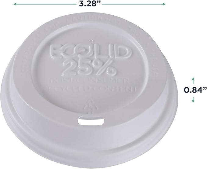 Eco-Products Ecolid Recycled Small Coffee Cup Lids, Case of 1000, White, Fits 8oz Hot Cups, Made from 25% Post-Consumer Recycled Plastic Polystyrene, Made in the U.S.A.