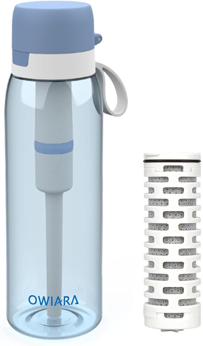 Water Bottle with Filter for Drinking, 26 Ounces 3-Stage Water Filter Bottle for Outdoor Travel Camping Moutaining Backpacking Hiking (Sky Blue)
