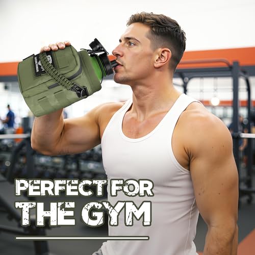 64 oz Tactical Water Bottle with MOLLE Bottle Pouch & 3 Lids