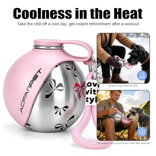 Portable Dog Water Bottle 10oz Stainless Steel Travel Dog Water Dispenser with Bowl No