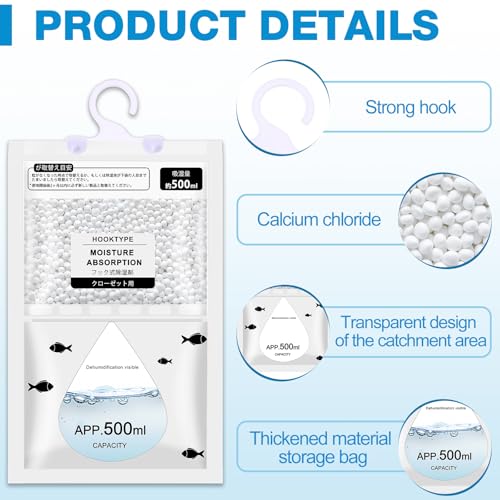 30 Pack 500 ml Moisture Absorber Hanging Closet Dehumidifier Bags Unscented Hanging Humidity Absorber Desiccant Moisture Absorb in Wardrobes Bedrooms Bathrooms Kitchen (30 Count)