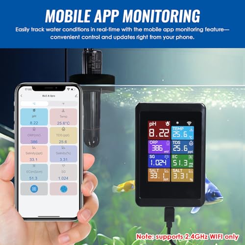 WiFi Digital pH Meter Water Quality Monitor with Probe for Aquarium Hydroponics Pools Ponds Labs 8