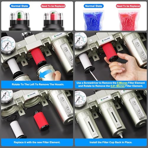 0-240 PSI 1/2 Inch NPT Industrial Grade 4-Stage Air Drying System, Particulate Filter, Dual Desiccant Dryer, 5 Micron & 0.01 Micron Filtration (Auto Drain)