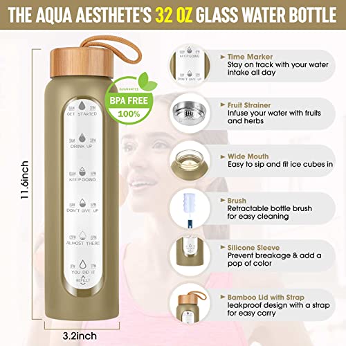 Glass Water Bottles 32 Oz with Silicone Sleeve
