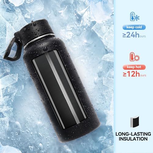 32 oz Insulated Water Bottles Bulk with 2 Lids (8 Count)