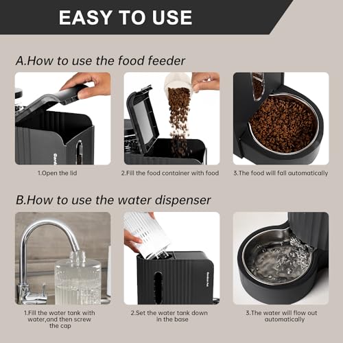 Automatic Gravity Cat Food Feeder and Water Dispenser Stainless Steel Two