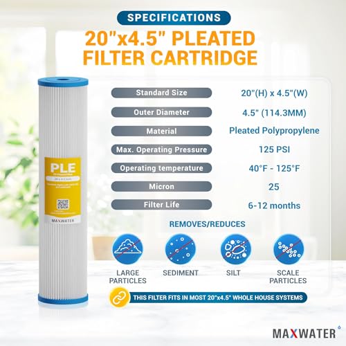20 x 4.5 Whole House 1 Stage PP Pleated Sediment Filter System w