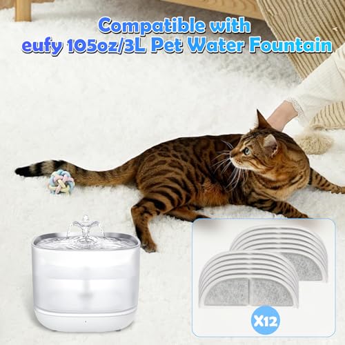 12 Pack Cat Water Fountain Filters for eufy Cat Water Dispensers 3L (12 Count)