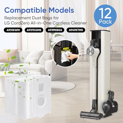 12 Pack Vacuum Dust Bag for LG CordZero All (12 Count)