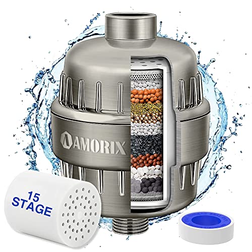 Brushed Nickel Shower Filter 15 Stages Shower Head Filter for Hard Water