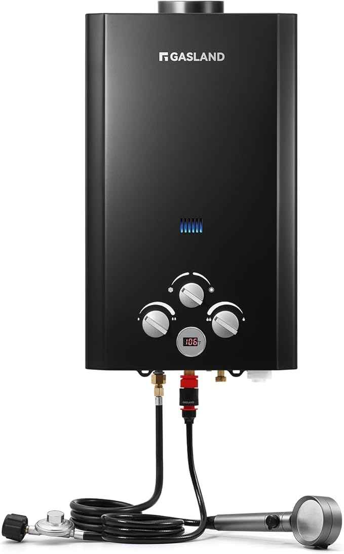 GASLAND 2.64GPM Propane Tankless Water Heater Outdoor 10L - Portable Camping Hot Water Heater, Overheating Protection, Easy to Install - Use for RV, Cabin, Barn, Camping, Boat (Black)