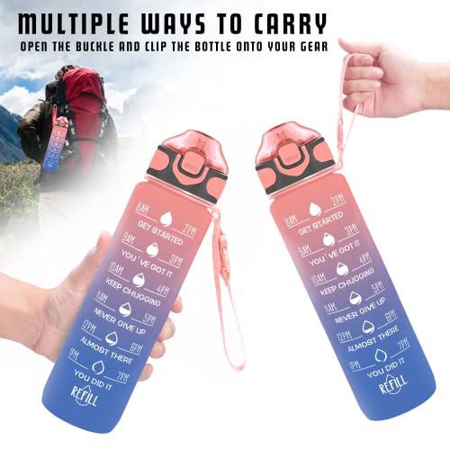 32 oz Drinking Water Bottle with Times to Drink and Straw