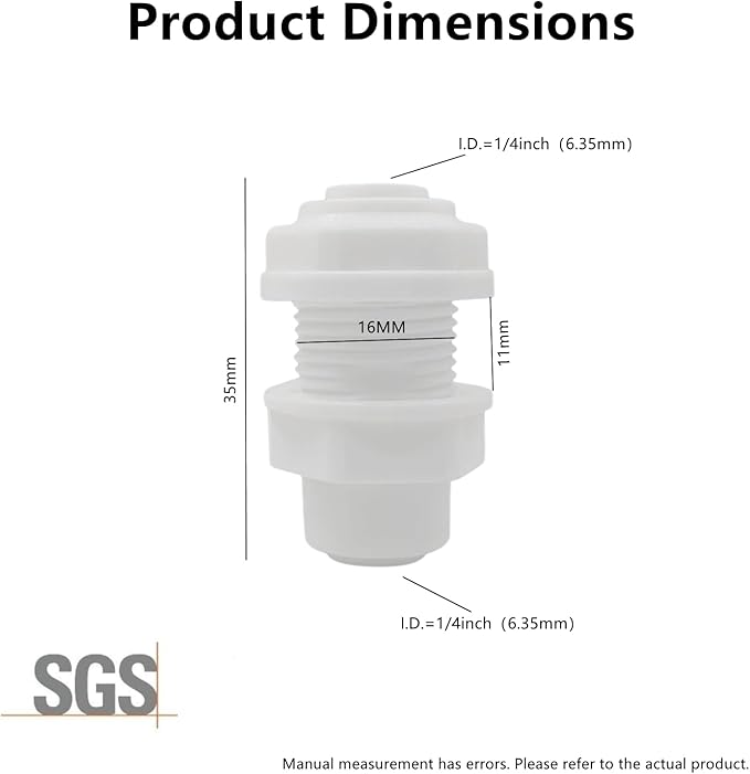 10 Pack 1/4" Bulkhead Connector Include 10 end Plug -Push to Connect Fitting for RO Reverse Osmosis Systems, 1/4" OD Tube, Water Filter & Plumbing Quick Connect Adapter - AquaVibe