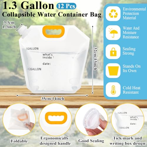 12 Pack 1.3 Gallon Collapsible Water Bags