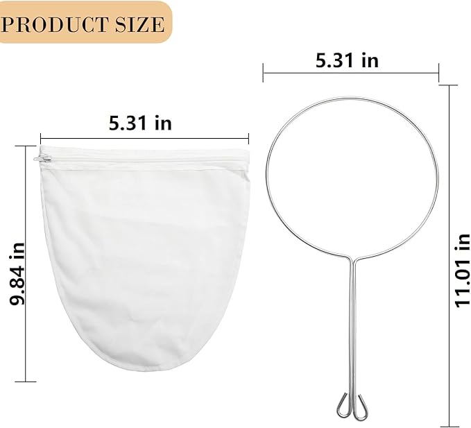 Ultra Fine Mesh Strainer Bag Reusable Food Grade Filter Zipper Bags with Stainless Steel Handle for Filter Coffee Tea Milk Juice Oil