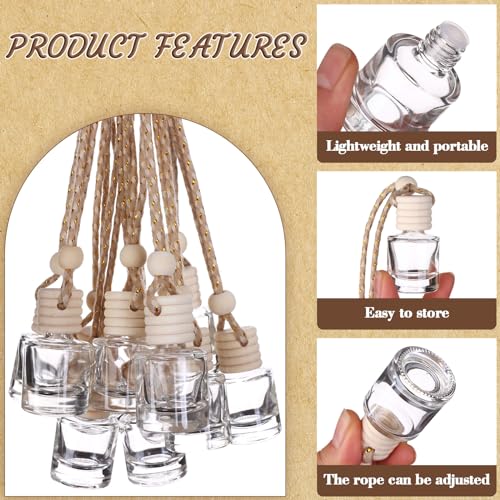50Pcs Hanging Car Air Freshener Diffuser with Wooden Caps 8ML Empty Clear Car Diffuser Bottles Hanging Glass Essential Diffuser Oil Fragrance Perfume Pendant Glass Vial (50 Count)