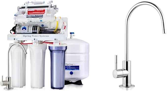 iSpring RCC1UP-AK 100GPD Under Sink 7-Stage Reverse Osmosis RO Drinking Filtration System & GA1-B Reverse Osmosis, Kitchen Bar Sink Lead-Free Drinking Water Faucet
