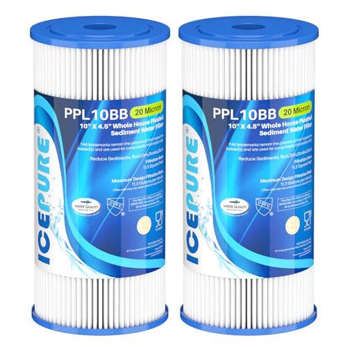 20 Micron 10" x 4.5" Whole House Extra Coarse Pleated Sediment Filter for Well Water (2 Count)