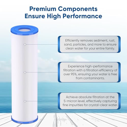 5 Micron 10"x2.5" Whole House Pleated Sediment Filter for Well Water (6 Count)