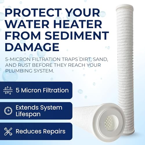 5-Micron Grooved Polypropylene Sediment Replacement Filter & Scale and Corrosion Inhibitor - Compatible with Tankless Water Heaters & Whole-House Water Filtration