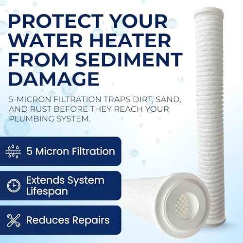 5-Micron Grooved Polypropylene Sediment Replacement Filter Compatible with Tankless Water Heaters & Whole-House Water Filtration - 6 Pack (6 Count)