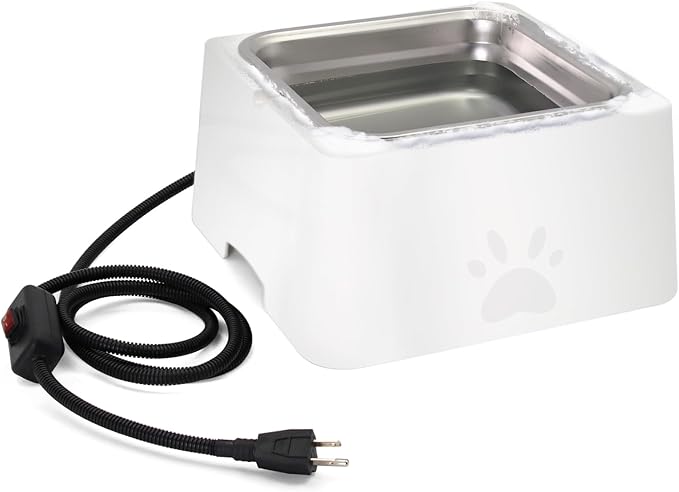 Large Heated Water Bowl for Outdoor Dog & Cat, Outside Animal Waterer With Removable Stainless Bowl, No Freeze Pet Dish for Rabbit, Chicken, Poultry, Squirrel