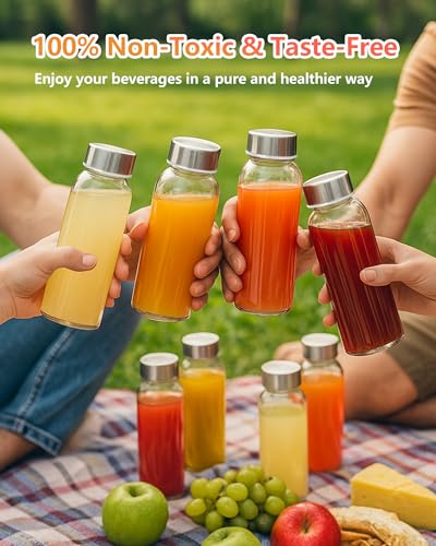 10.5 oz Glass Juice Bottles with Stainless Steel Lids (4 Count)