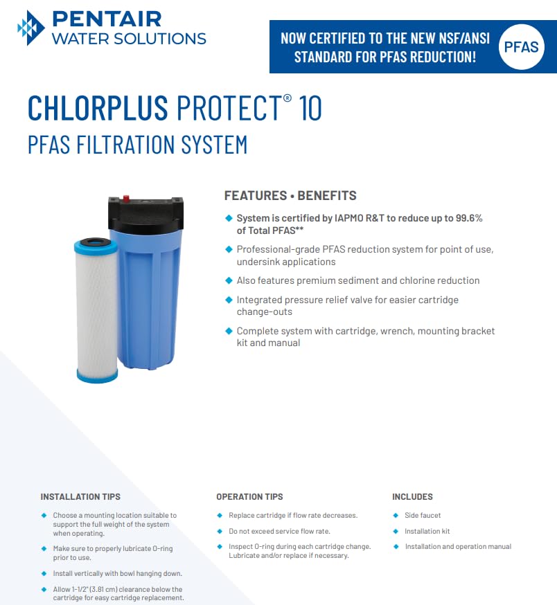 Pentair Pentek ChlorPlus Protect 10 Carbon Block Water Filter