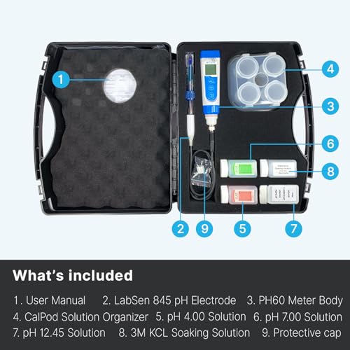 PH60 SA Handheld pH Meter Tester Kit with LabSen 845 ATC pH Electrode for Lab