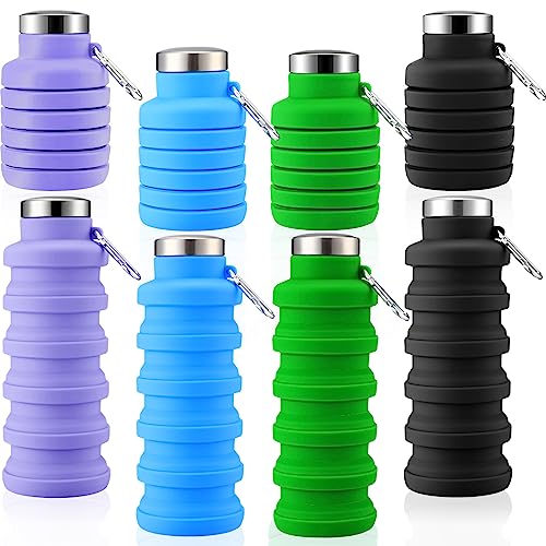 4 Pcs Collapsible Water Bottles 17 oz Reusable Silicone Foldable Travel Water Bottle Portable Leak Proof Sports Water Bottles for Gym Camping Hiking (4 Count)