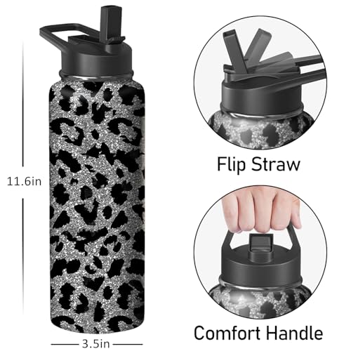 40oz Leopard Water Bottle with Handle and Flip Straw