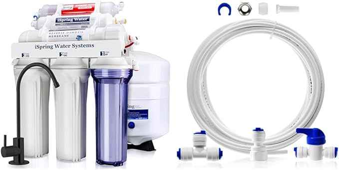 iSpring RCC7AK-BLK, 75 GPD Alkaline 6-Stage Reverse Osmosis System with Stylish Black RO Faucet & ICEK Ultra Safe Fridge Water Line Connection and Ice Maker Installation Kit