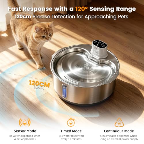 8L 270oz Cordless Stainless Steel Dog Water Fountain