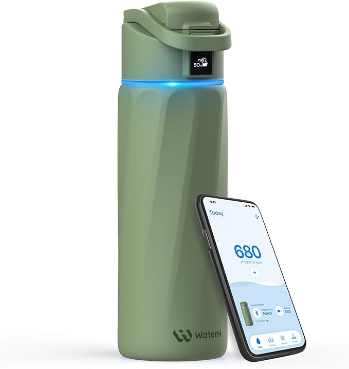 BOOST Smart Water Bottle that Reminds You to Drink, 24oz BPA-Free Stainless Steel Vacuum Insulated Bottle, Wide Mouth Water Tracker Bottle with APP, Ideal Gift for Christmas, New Year